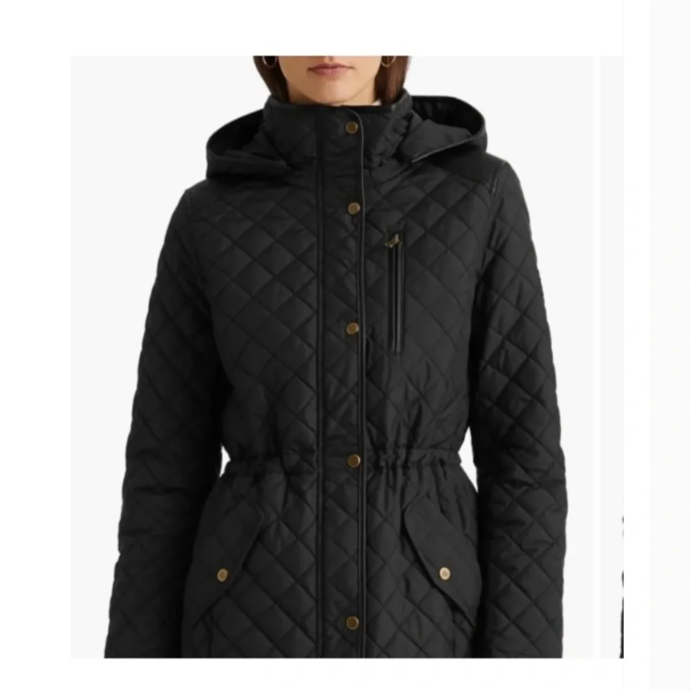New: Lauren Ralph Lauren Quilted Barn Jacket. Removable Hood. Size Med Petite